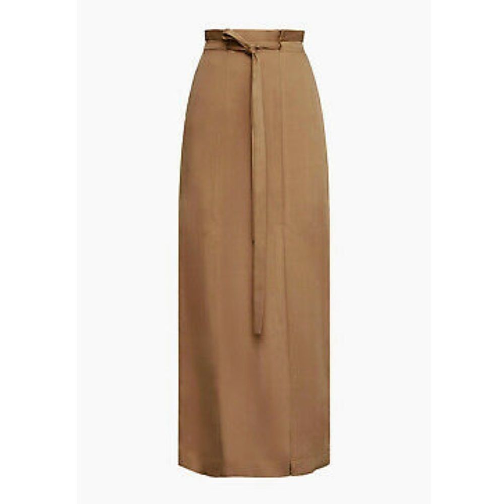 BCBGMAXAZRIA Paper Bag Tie-Waist Midi Maxi Skirt Slits Chestnut XS